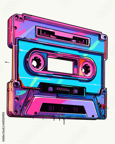 Generative ai isolated old colorful cassette audio tape 1990 style