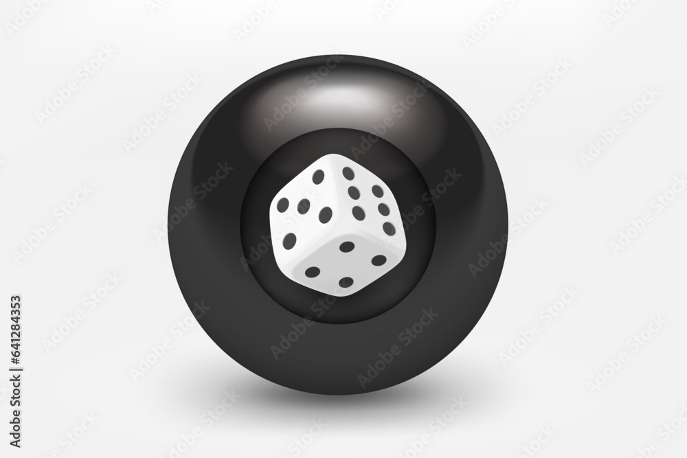 Black ball with dice icon. 3d vector illustration 