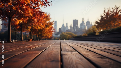 Urban Autumn Vibe Captured on Wooden Table Surface.