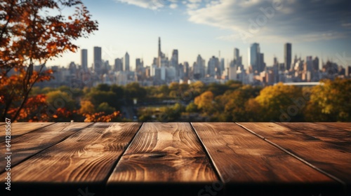 Urban Autumn Vibe Captured on Wooden Table Surface.
