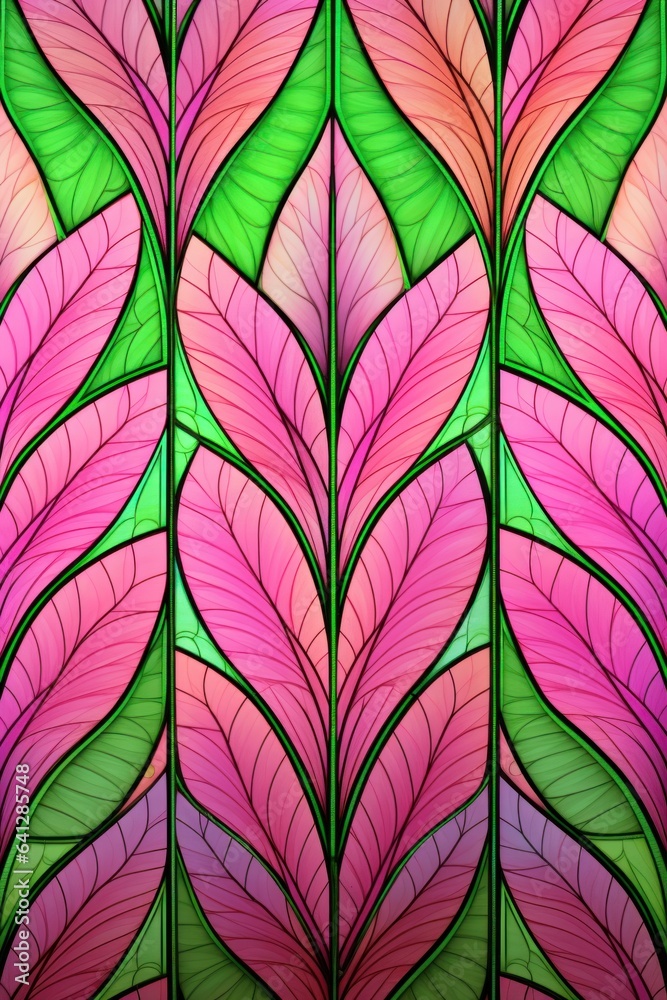 Stained glass pink and green r palette. plant pattern.