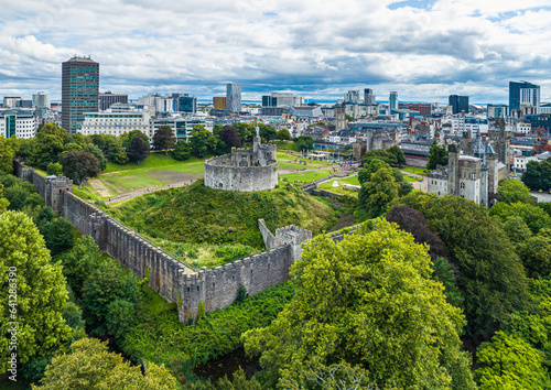 Fotografie Cardiff Castle from a drone, Cardiff, Wales, England, Europe