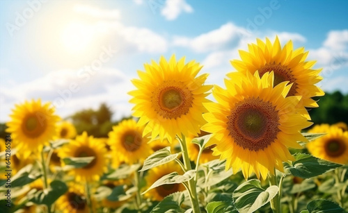 Agriculture sunlight nature meadow sunflower sun yellow field oil farming summer © VICHIZH