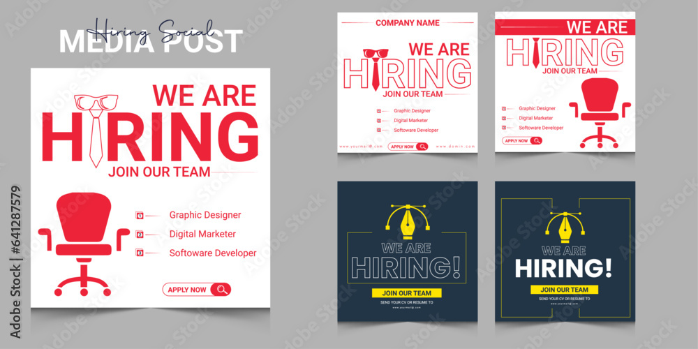 We are hiring Job vacancy flyer poster template design, Modern We are hiring advertisement Recruitment Poster, job flyer design vector