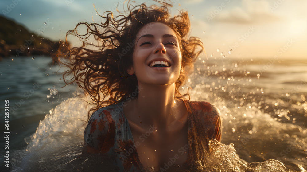 Under the sun's rays, a young girl joyfully dashes along the beach beside the ocean. Evoking a sense of fun and adventure, this scene embodies the concept of travel.