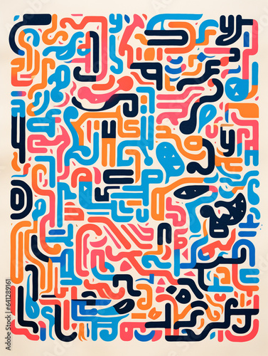 A Risograph Illustration of Grainy Alphabets Forming Abstract Patterns