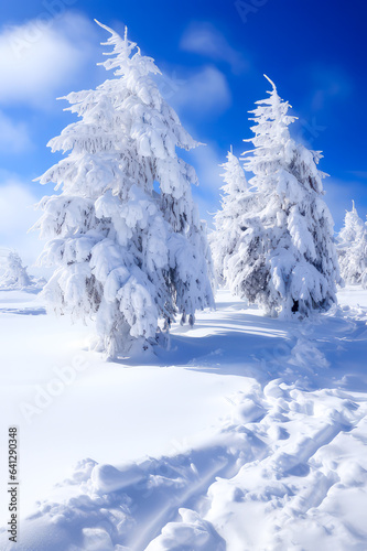 Winterlandschaft mit Schnee. Generiert mit KI