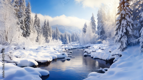 Winterlandschaft mit Schnee. Generiert mit KI © shokokoart