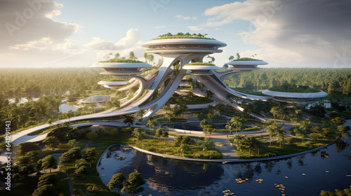 Futuristic architects designing sustainable cities #641291143