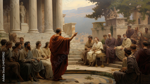 Ancient Roman citizens participating in a forum debate photo