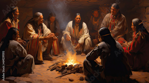 Native American chiefs negotiating tribal agreements