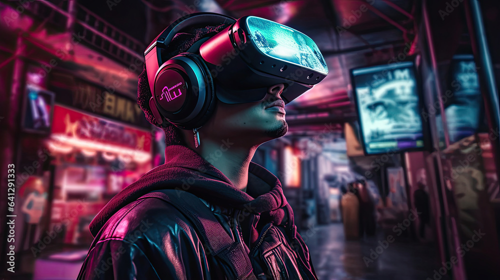 Cyberpunk hacker immersed in virtual reality Cyberpunk hacker immersed in virtual reality