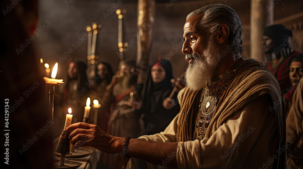 Ancient Egyptian priest conducting a ritual Ancient Egyptian priest conducting a ritual