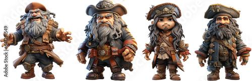 cartoon figures of heavily armed pirates with beards and pirate hat, generative ai © Farantsa