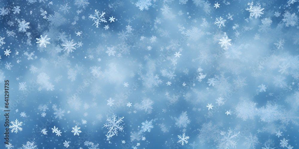 Christmas snow falling snowflakes on dark blue background snowfall ai generative