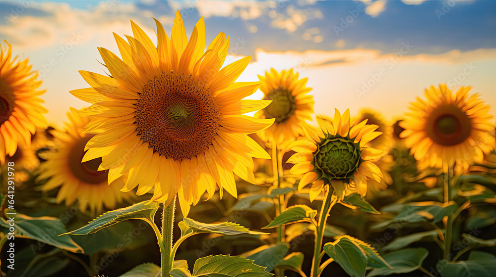 Fototapeta premium Radiant sunflowers standing tall in a sunlit field