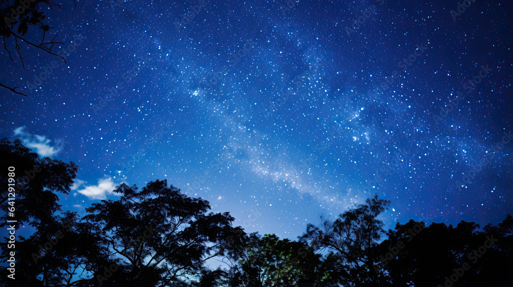 Starry night sky with the Milky Way stretching across