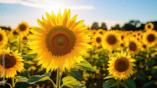 Radiant sunflowers standing tall in a sunlit field