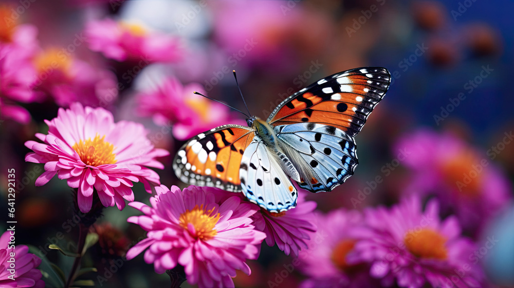 Exquisite close-up of a colorful butterfly on a blooming flower Exquisite close-up of a colorful butterfly on a blooming flower