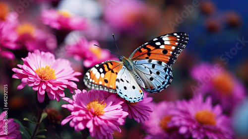 Exquisite close-up of a colorful butterfly on a blooming flower