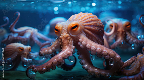 Agile octopuses gracefully gliding through the depths of the ocean, showcasing their incredible flexibility