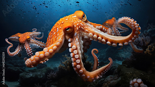 Agile octopuses gracefully gliding through the depths of the ocean, showcasing their incredible flexibility © javier
