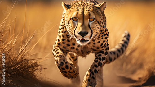 Agile cheetah sprinting through the golden savanna with incredible speed and grace © javier