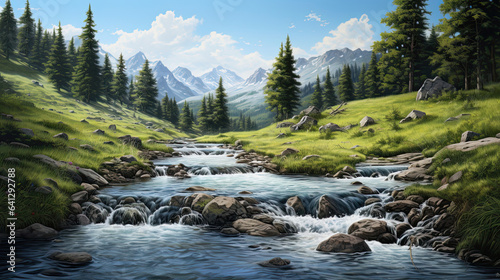 Hyperrealistic view of a tranquil mountain stream © javier