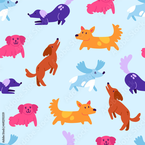 Seamless vector pattern with cartoon dog characters