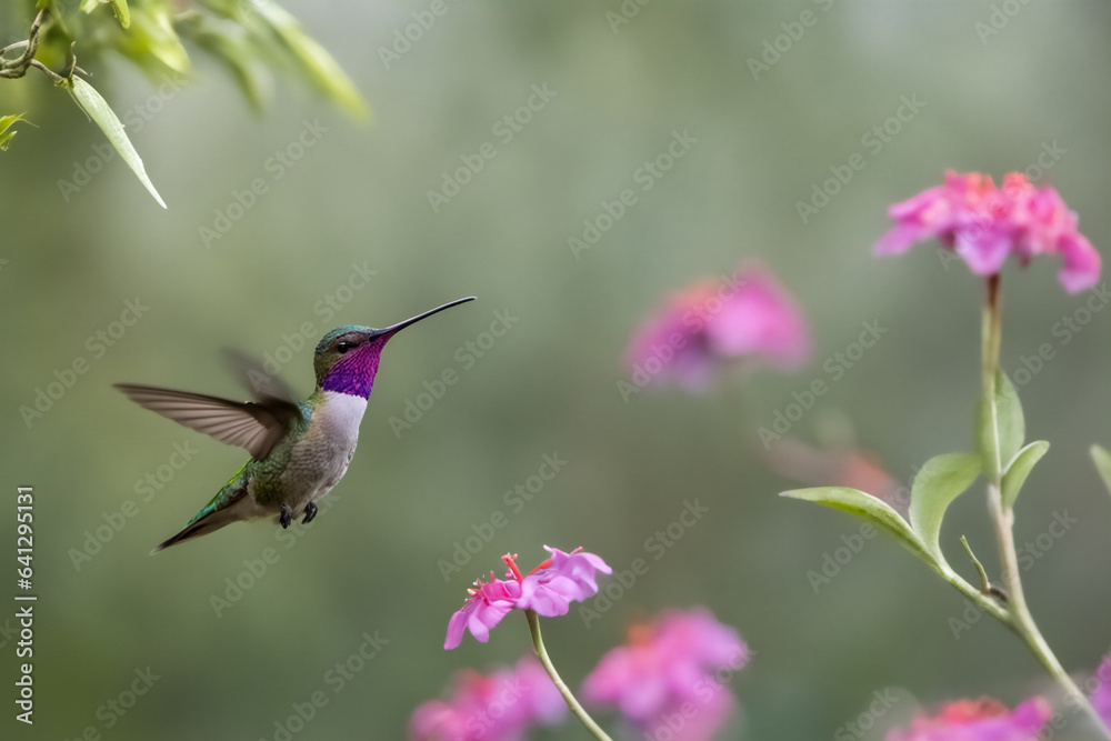 Fototapeta premium Rebirth of colors, The trochilidae and its splendor in the world of flowers