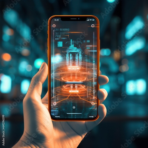 Wallpaper Mural Human technology interaction, hand holding futuristic smartphone. Torontodigital.ca