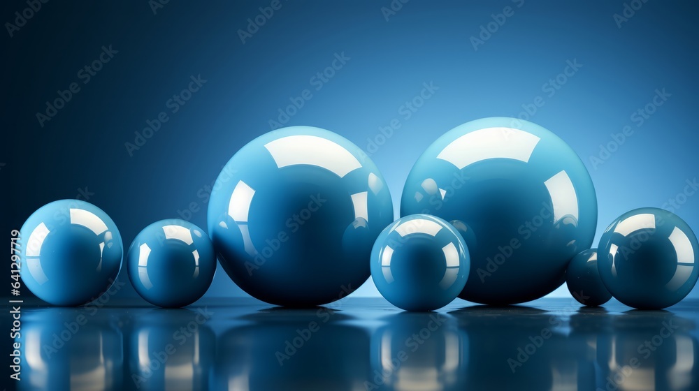 3d image of a group of blue spheres on a dark background. Generative AI. 3d image of a group of blue spheres on a dark background. Generative AI.