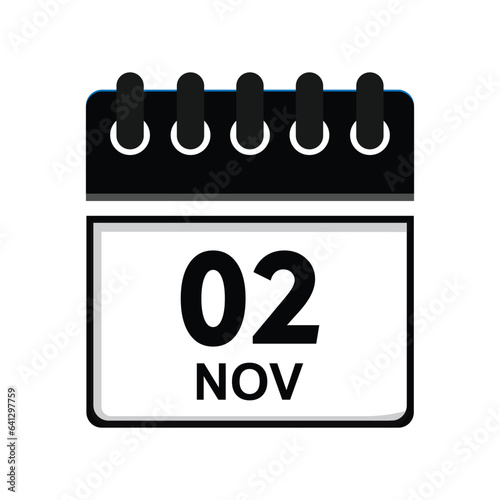 calender icon, 02 november icon with white background