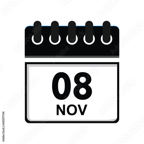 calender icon, 08 november icon with white background photo