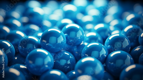 3d image of a group of blue spheres on a dark background. Generative AI.