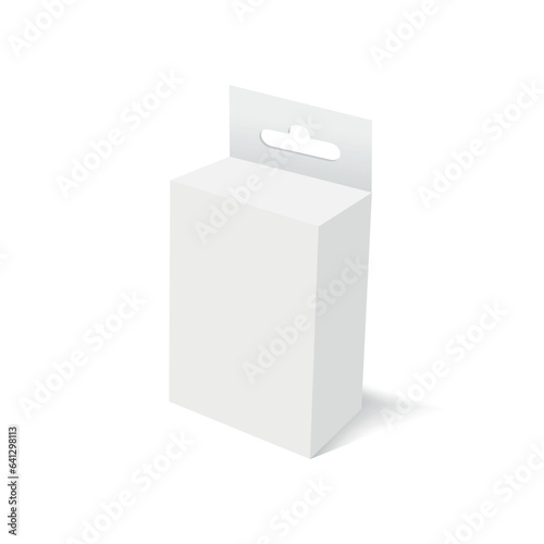 White paper packaging box with hanging hole. Product packaging collection. Vector