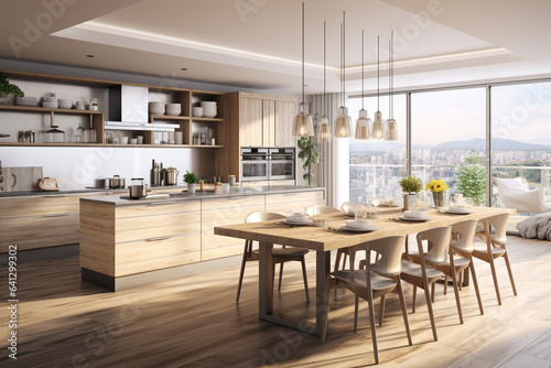 The kitchen in the household features a modern design that takes functionality and practicality into account. Healthy and joyful home-cooked meals sustain family happiness. Japanese: 