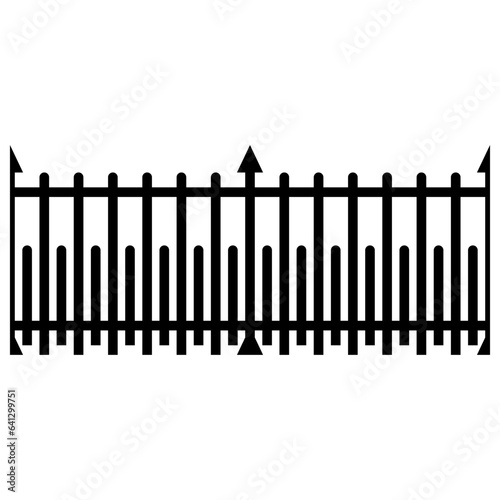 Black wooden fence silhouette isolated on white background. Decorative wood picket fence section design. Vector flat black garden picket fence design. Vector wood picket design. Seamless border.