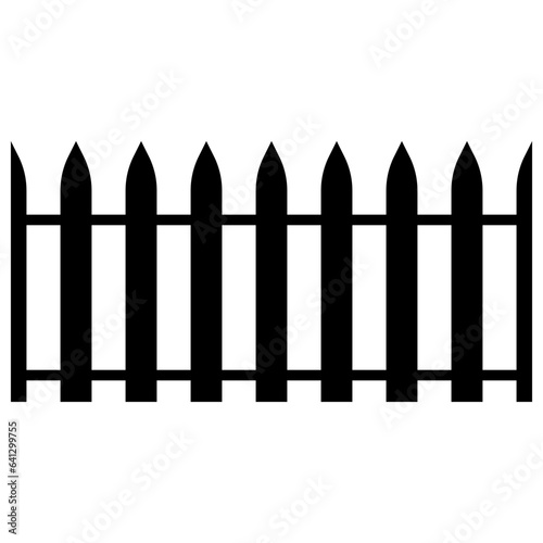 Black wooden fence silhouette isolated on white background. Decorative wood picket fence section design. Vector flat black garden picket fence design. Vector wood picket design. Seamless border.