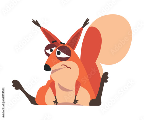 Cute Squirrel with Bushy Tail Sitting with Sad Tearful Face Vector Illustration