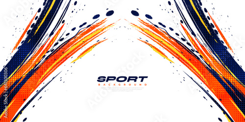 Abstract Blue and Orange Brush Background with Halftone Effect. Sport Background. Brush Stroke Illustration for Banner or Poster. Scratch and Texture Elements For Design