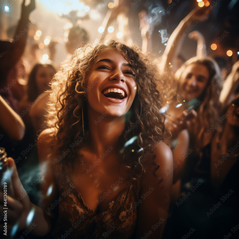 a happy woman in the nightclub a happy woman in the nightclub