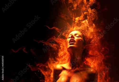 Ecstasy concept with Nude woman burning with pleasure, Generative AI Illustration