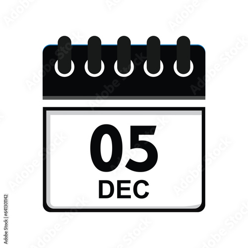 calender icon, 05 december icon with white background photo