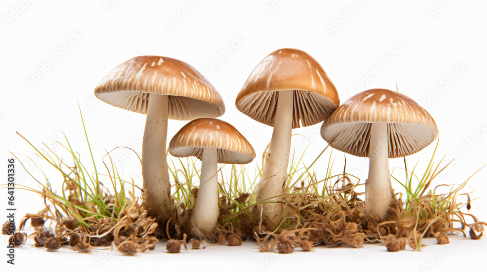 Macro mushrooms isolated on white background