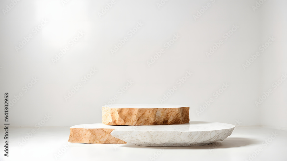 background scene with white marble stone podium for product presentation or showcase background scene with white marble stone podium for product presentation or showcase