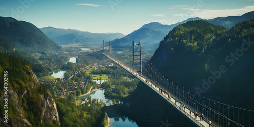 Road and viaduct from Granatilla viewpoint, Spain, Aerial View of Fraser Valley with Canadian Nature Mountain Landscape Background. Colorful Sunset Sky Art Render, generative AI