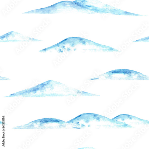 Watercolor seamless pattern with snowdrifts as landscape.Background for christmas winter new year x mas cards, invitations