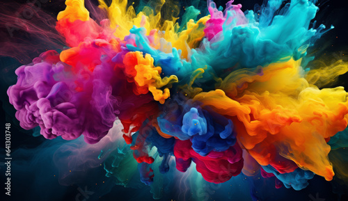 Color paint explosion of paint cloud drips in vibrant colors. A burst of colorful pigment particles in water.