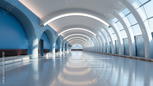 Bright modern design illuminates empty underground. Generative AI.